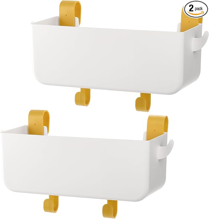 2 Pack Bedside Organizer Hanging Caddy, Bunk Bed Shelf Plastic Storage Basket with Hooks for Dorm, Bathroom Handrail, Remote Holder, Bottles, Office Supplies