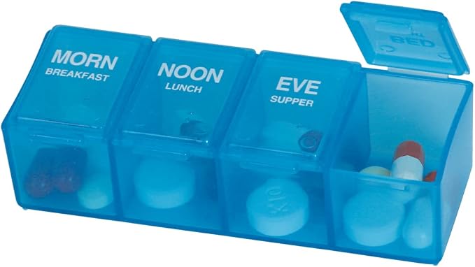 EZY DOSE Daily Pill Case, Medicine Planner, Vitamin Organizer Box, 4 Labeled Compartments, 4 Times a Day, Color May Vary, BPA Free