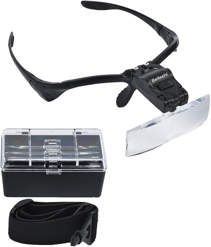 Headhand Magnifier with LED ，Loupe Light Bracket and Headband，5 Lenses | The 5 lenses can be replaced. ，Loupe Visor for Repair,Crafts, Hobby，Jewelers，hands free magnifying glasses with light