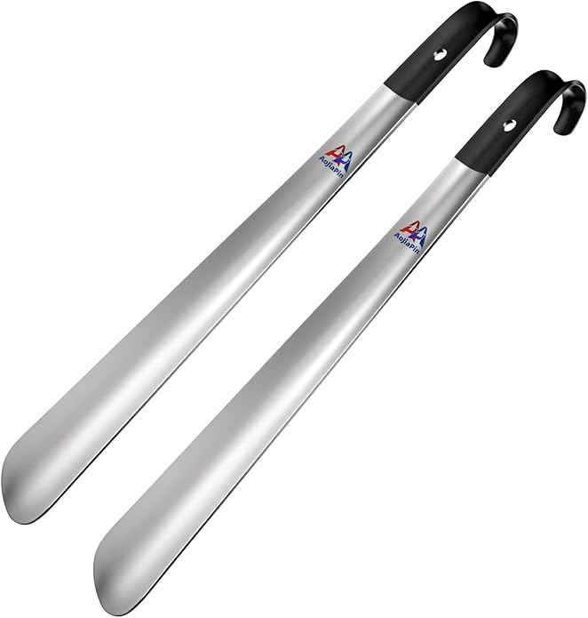 16.5" Shoe Horn Long Handle for Seniors,Stainless Steel Shoe Horn, Shoe Spoon，Boot Horn,Blue or Black Selection,2pcs