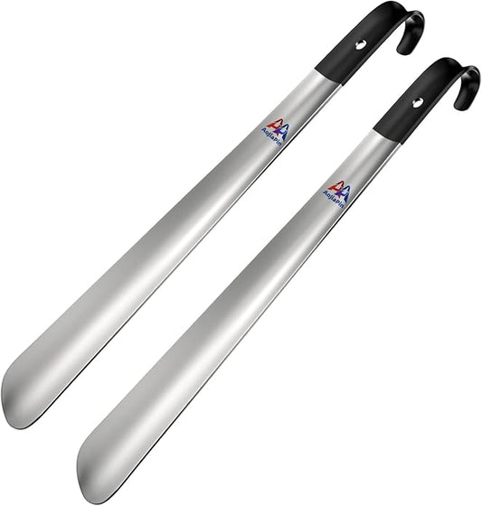 16.5" Shoe Horn Long Handle for Seniors,Stainless Steel Shoe Horn, Shoe Spoon，Boot Horn,Blue or Black Selection,2pcs