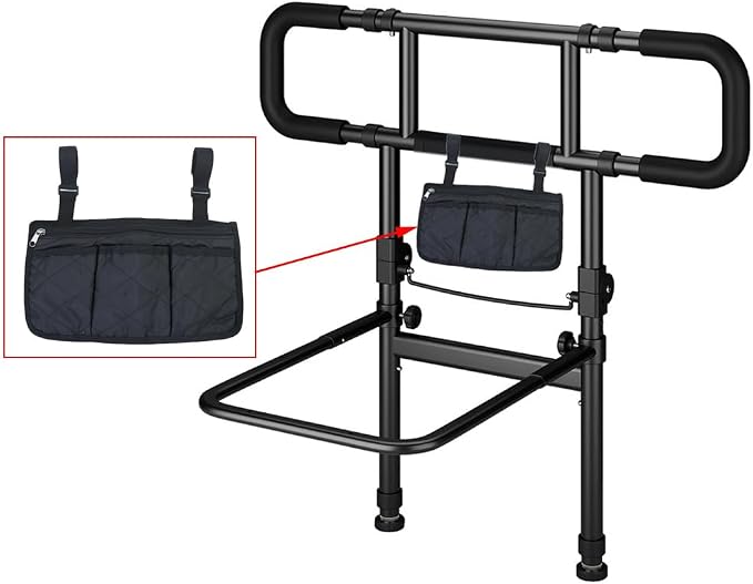 Bed Rails Bag with Cup Holder Phone Pouch 4 Pocket Storage Organizer Bag for Elderly Adults Safety Bed Assist Rail Medical Bed Support Bar Mobility Assistant Handle Bars Under Mattressbed Cane