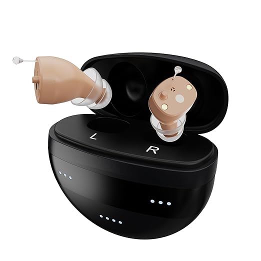 Hearing Aids for Seniors Rechargeable, Invisible Hearing Aids for Adults Women & Men, with Noise Cancelling - Clear Sound Quality, Comfort Design & Magnetic Charging Case (Beige)