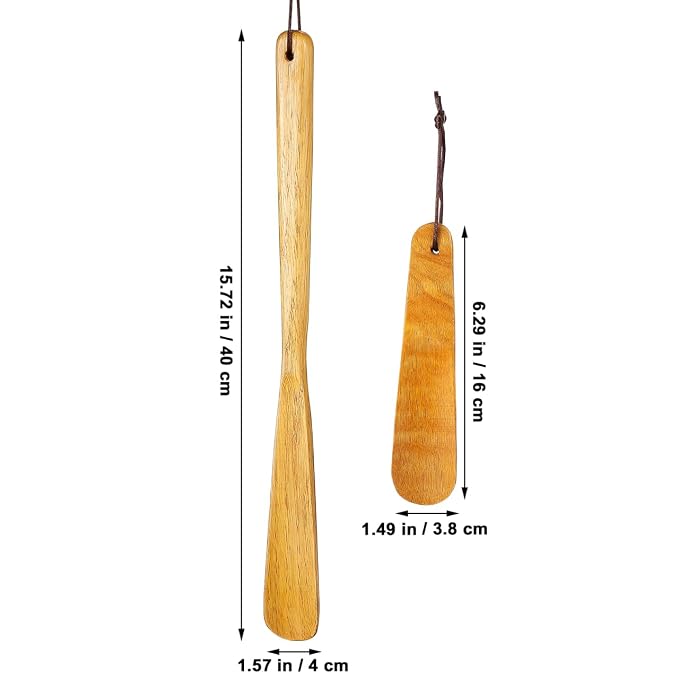 GLEAVI Wooden Shoe Horns 2-Pack Long and Short Handle Shoe Helpers for Seniors Men Women Portable Solid Wood Horn with Hanging Loop 15.74 & 6.30