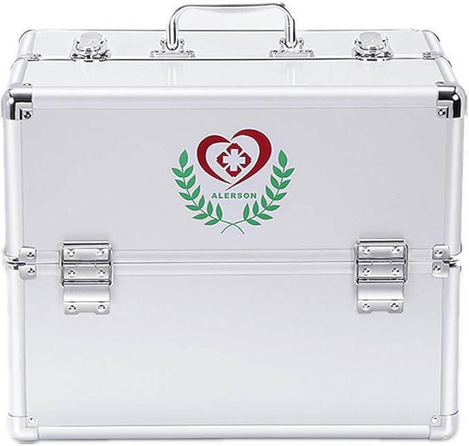 Nurth First Aid Kit Lockable First Aid Box Security Lock Medicine Storage Box with Portable Handle,Medication Lock Box 3 Tier Design/Precription Storage Box Large Space 14 × 9.8 × 11inch (Silver)