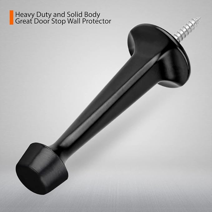 6 Pack Solid Rigid Door Stops - Heavy Duty Door Stoppers Wall Protector with Soft Rubber Tips, Black