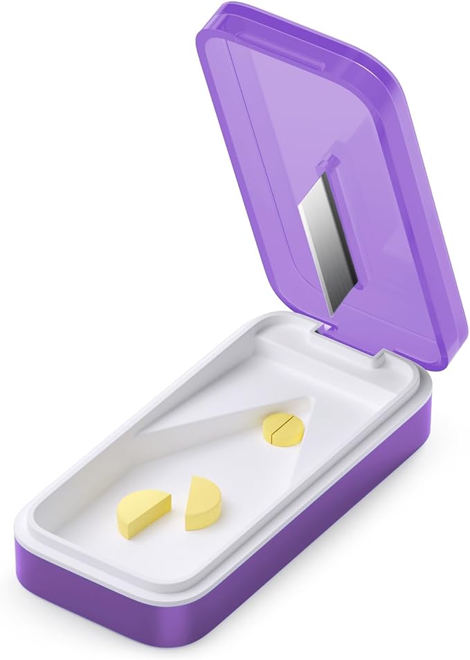 BUG HULL Pill Cutter with Removable Silicone Pad, Slim Pill Splitter, Pill Cutter Splitter for Small and Tiny Pills, Pill Cutters for Small or Large Pills Professional- Purple