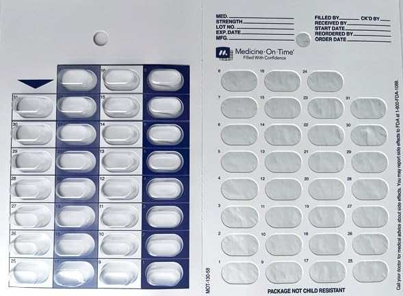 96-Pack Medication Blister Cards - 31-Day Cold Seal Pill Organizer for Nursing Homes, Multi-Facility Organizations, Regional Pharmacies - Disposable - Near-Bulk Healthcare Supply