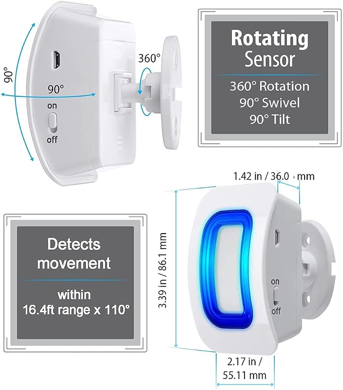 Wireless Indoor Motion Sensor Alarm, Bed Alarm and Fall Prevention for Elderly / Dementia Patients /Kids (2 Motion Detector +1 Receiver)