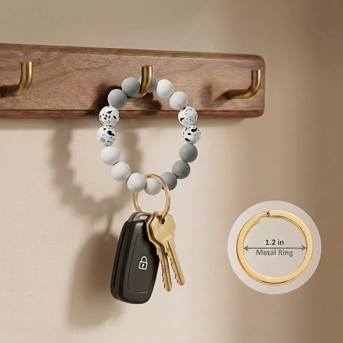 BIHRTC Key Ring Bracelet Car Keychain Holder Wristlet Silicone Women Beaded Bangle Chains