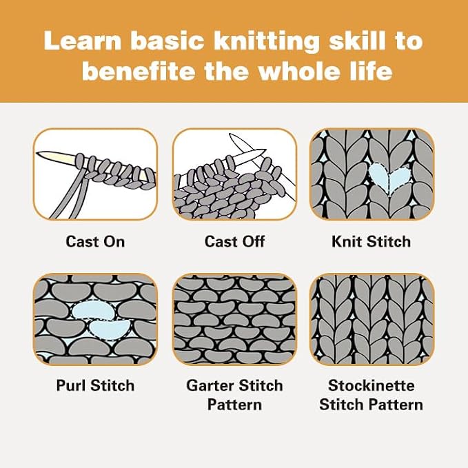 Kaaper Beginner Knitting Kit for Adults, Learn to Knit Crochet Starter Kit in Khaki with Scarves, Hats & Gloves Knitting Includes Wool Yarn, Knitting Needles, & Stitch Markers (Khaki)