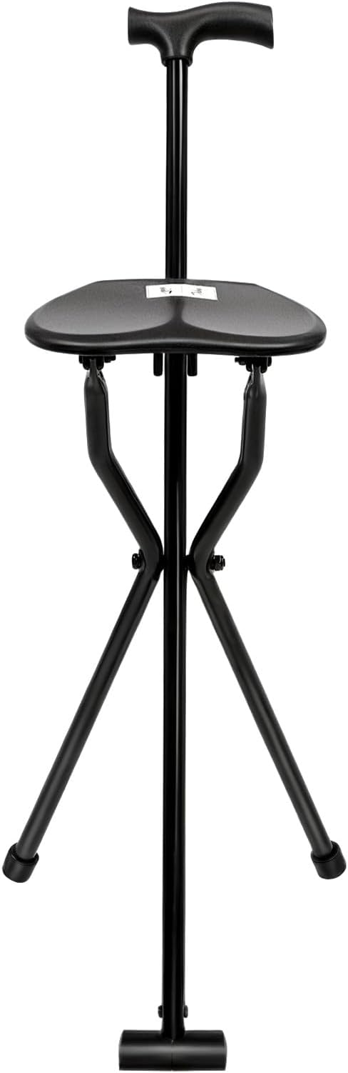 Portable Walking Stick, Folding Cane Chair with Seat Non-Slip 3 Legged Portable Elders Travel Hiking Chair Stool