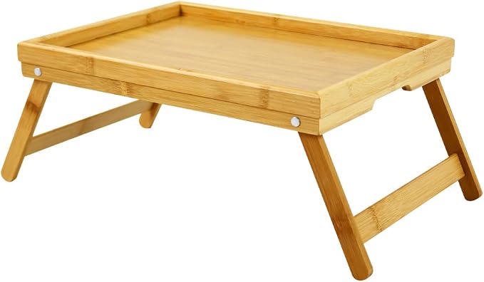 WKWKER Bamboo TV Bed Tray Table with Folding Legs Serving Trays Drawing Table Portable Laptop Desk Snack Table Breakfast Trays (Natural)