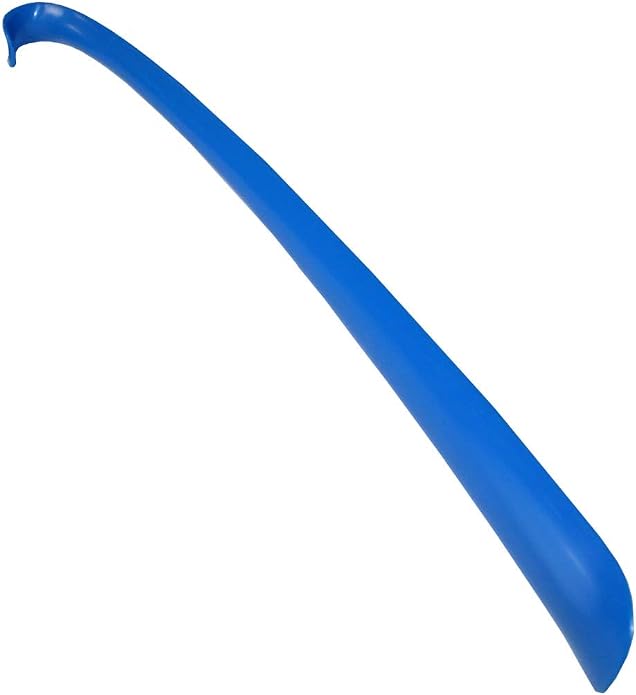 Rehabilitation Advantage 2 Pack Long Blue Plastic Shoehorn Lightweight Shoe Helper Curved Handle Hanging Loop Hooked End