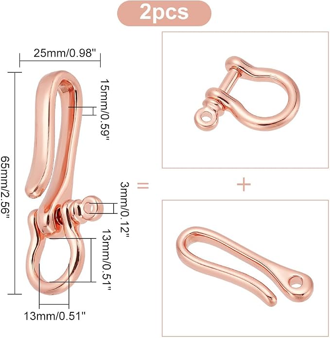 PH PandaHall Keychain, 2Pcs Rose Gold Fish Hook, Brass Material, U Shape Key Ring with Belt Clip, Heavy Duty Car Keychain for Men Women Wallet Chain Purse Accessory