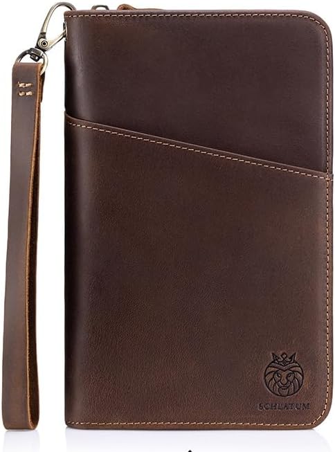 Crazy Horse Leather Passport Holder for Travel Family, Family Passport Holder for 6, Multiple Passport Holder Organizer, Leather Passport Wallet with Card Slots, Zipper Passport Wallet for Men Women