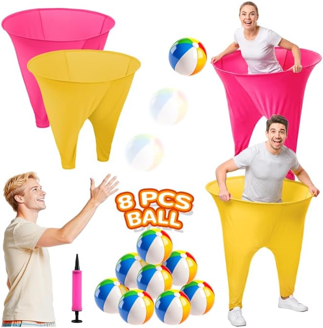 Granny Pants Outdoor Game,Granny Pants with 8 Bouncy Balls & 1 Air Pump (Random Colors) and 2 Pack Color Granny Pants Yard Game for Family Reunion Party Field Game