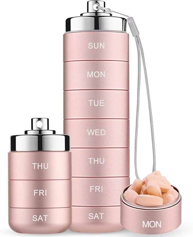 Mossime Metal Travel Pill Organizer, Portable 7 Day Vitamin Organizer Stackable, Waterproof 1 Times A Day Pill Box, Large Pill Container, Daily Medicine Organizer for Vitamin, Fish Oil, Supplement