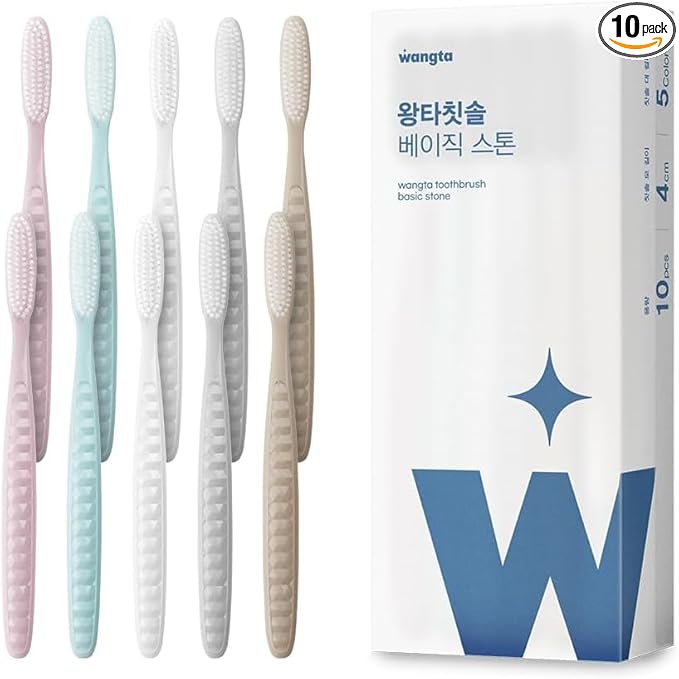 WANGTA Basic Stone – Extra Large Toothbrush – 1.6 inch (4 cm) Wide Head | 4,000 Bristles for Deep Cleaning & Gum Care | Made in Korea Premium Oral Care (10 Pack)