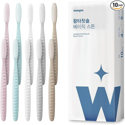 WANGTA Basic Stone – Extra Large Toothbrush – 1.6 inch (4 cm) Wide Head | 4,000 Bristles for Deep Cleaning & Gum Care | Made in Korea Premium Oral Care (10 Pack)