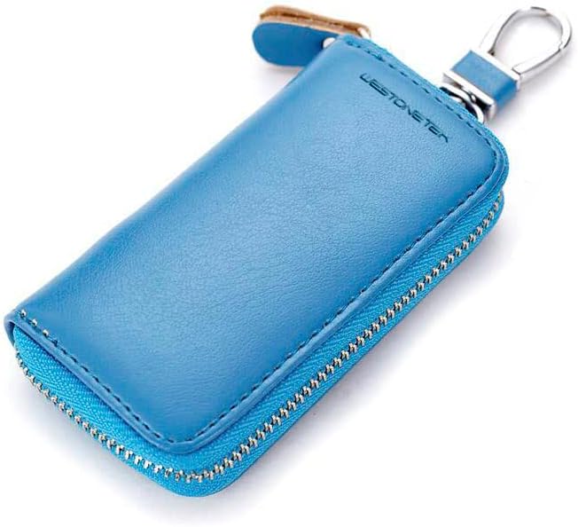 WESTONETEK Unisex Mens Womens Premium Leather Car Key Holder Bag Keychain Case Wallet with 6 Hooks Zipper Closure