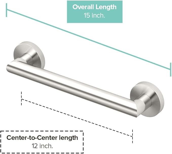 Gatco 970 Glam 12" Grab Bar, Satin Nickel/ADA Compliant Safety Stainless Steel Grab Bar for Bathroom