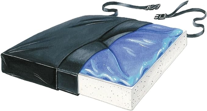 Skil-Care Gel-Foam X-Cushion with Low-Shear Cover, 18" W x 16" D x 2.5" H, Large Pressure-Relieving Seat Cushion for Wheelchairs, Moisture-Resistant, Black, 751035