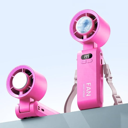2 Pack Handheld Portable Turbo Fan with Ice Cooler, Speed (1-199) 5500mAh*2 Rechargeable Personal Fan,[20H Cooling Time] Mini Yet Powerful, Small Pocket Fans for Travel/Outdoor/Office, Hot Pink
