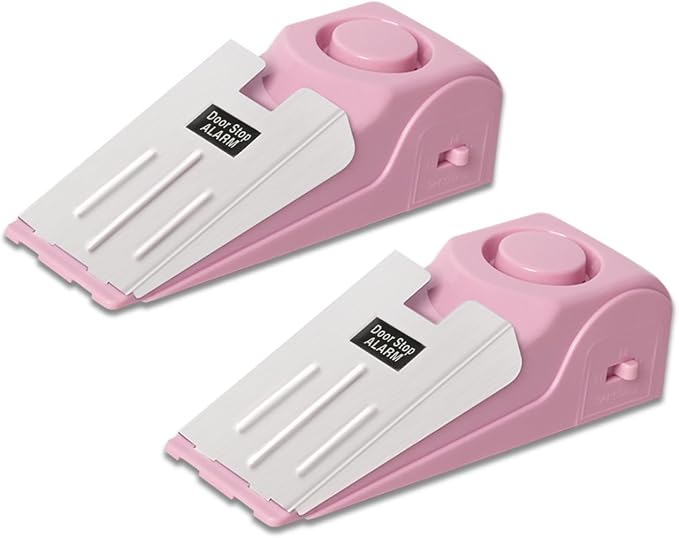 HNHMT 2 Pack Portable Door Stop Alarm, Door Stopper with 120db Loud Security Alarm, Travel Door, Doorstops Wedge Sensors Security Devices for Traveling Apartment Hotel and Home (Pink)
