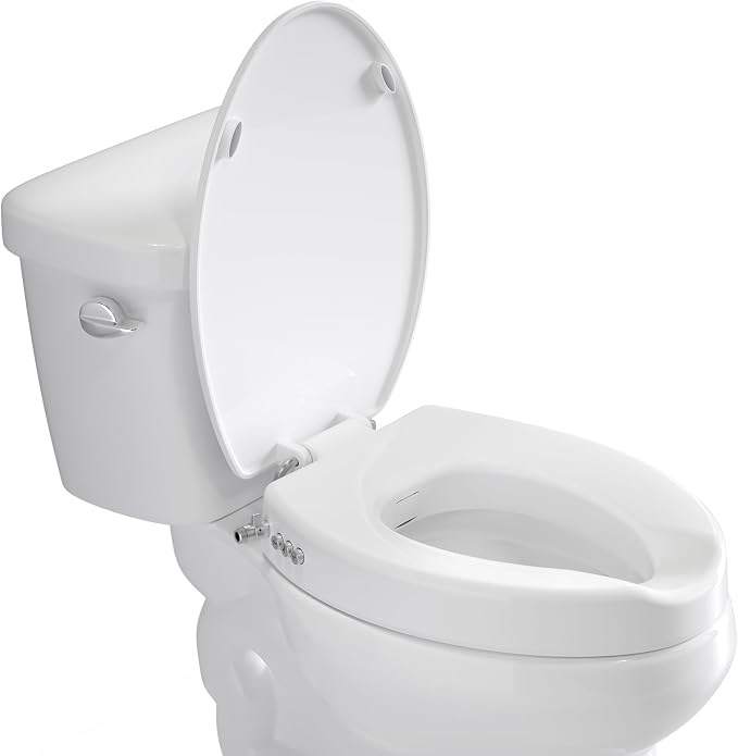 Clirass Raised Toilet Seat with Bidet Attachment,Elongated - Non-Electric Bidet with Dual Nozzles - Elevated Toilet Risers for Seniors & Limited Mobility - Easy Install & Clean