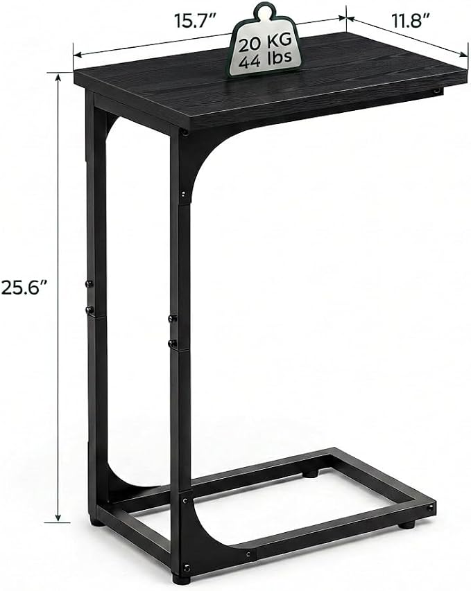 TEMI C Shaped End Table for Couch - Small Side Table and TV Tray for Eating or Laptop, Accent Desk for Chair or Sofa, Easy Assembly, Space-Saving Design for Living Room or Bedroom,Black
