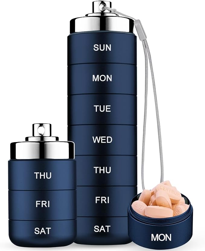 Mossime Metal Travel Pill Organizer, Portable 7 Day Vitamin Organizer Stackable, Waterproof 1 Times A Day Pill Box, Large Pill Container, Daily Medicine Organizer for Vitamin, Fish Oil, Supplement