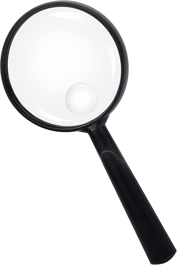 Feosky Handheld Reading Magnifier, 10X Magnifier, 75mm Shatterproof Lens, Adults Close Work Non-Slip Handle for Seniors Reading and Nature Exploration(Black)