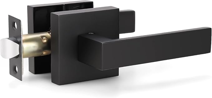 KNOBWELL 1 Pack Black Interior Door Handle Passage Door Handle Lever for Indoor use, Reversible for Left and Right with No Key