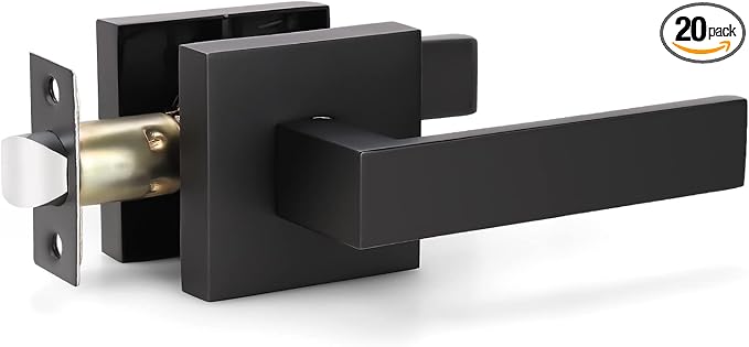 KNOBWELL Black Door Handles 20 Pack, Interior Door Knobs Passage, Modern Door Handle Closet Hallway Square Door Levers Reversible for Left and Right