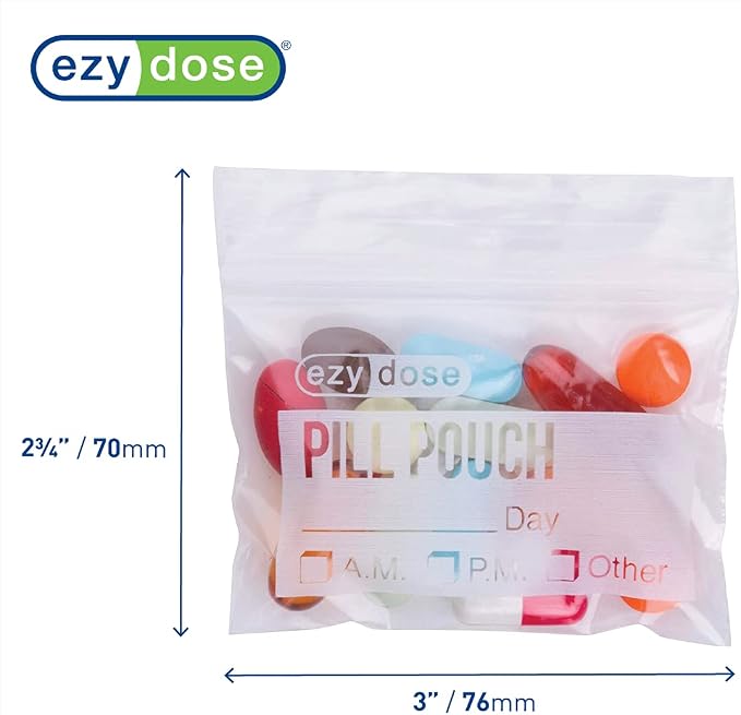 EZY DOSE Disposable Pill, Vitamin, and Daily Medicine Organizer Pouches, Zippered Seal Baggies, Pocket Sized and Travel Friendly, Easy to Use, Write on Label, 100 Count, BPA Free | Vitamin and Daily Medicine Organizer Pouches, Zippered Seal Baggies, Po...