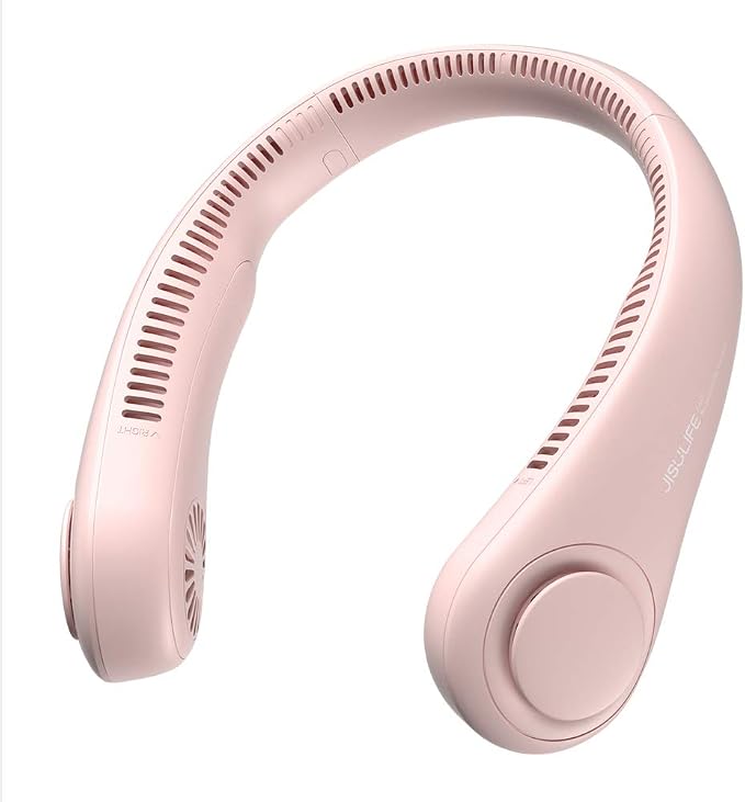 JISULIFE Portable Neck Fan, Hands-Free Bladeless, 5 Speeds, 4000 mAh | Battery Operated Wearable Personal Fan, Twistable, Rechargeable Travel Essentials, Gifts for Women Men-Pink