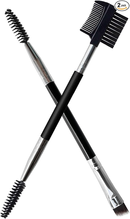2pcs Eyebrow Eyelash Shaper Eyebrow Brush Comb Double Head Brush Makeup Grooming Tool Cosmetic with 3 Different Spoolie Brushes for Separating Lashes, Eliminating Mascara Clumps, Grooming Brows