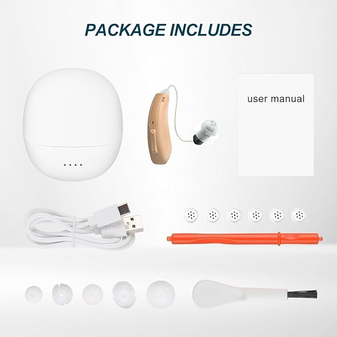 RIC Single Hearing Aid for Seniors,CUSTOM FIT Digital Over-The-Counter Rechargeable Tinnitus Masking Premium Hearing Aid Solution for Adults,Bluetooth Call Enabled,Auto-On, 1pc Left Side