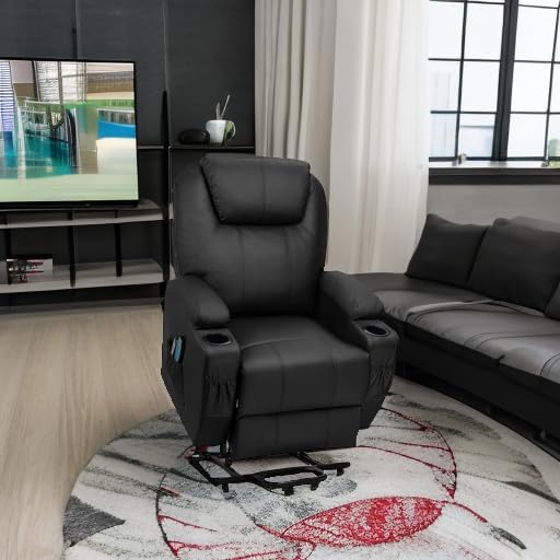 Flamaker Power Lift Recliner Chair Electric Lift Recliner for Elderly | Power Lift Recliner Chair with Cup Holders Side Pockets for Living Room (Leathaire, Light Black)