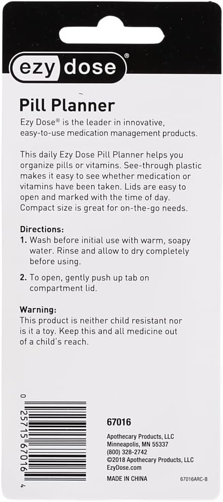 EZY DOSE Daily Pill Case, Medicine Planner, Vitamin Organizer Box, 4 Labeled Compartments, 4 Times a Day, Color May Vary, BPA Free