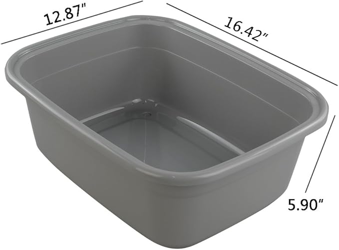 Begale 16 Quart Rectangular Plastic Wash Basins, 4-Pack Dish Pan, Gray