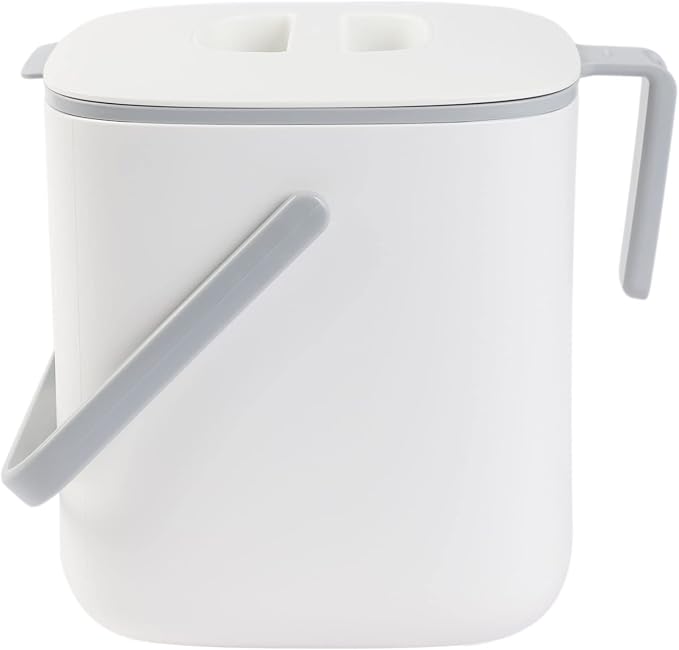 Blue Ginkgo Kitchen Compost Bin, 2.6L Countertop Compost Bin, White | Odor-Tight. Filter-Free. Dishwasher Safe.