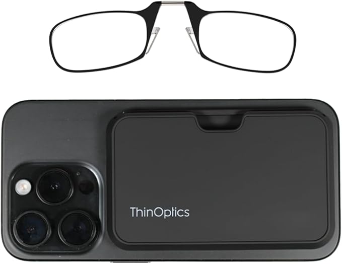 Always With You by ThinOptics Classic Reading Glasses + Case that Sticks to Your Phone - Ultra-Thin Armless Pocket Readers