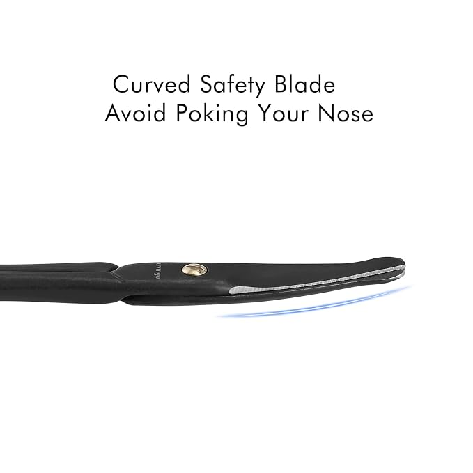 LIVINGO 3.75" Premium Nose Hair Scissors, Curved Safety Blades with Rounded Tip for Trimming Small Details Facial Hair, Ear Hair, Eyebrow (Black)