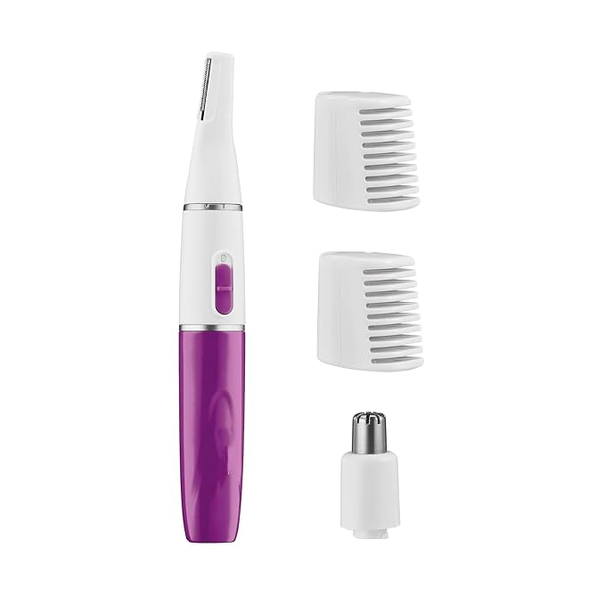 Conair Precision Eyebrow and Facial Trimmer for Women | Pain-free Precision Groomer with Attachments for Eyebrows, Face, Nose, and Ears, White/Purple, LLT2LLW