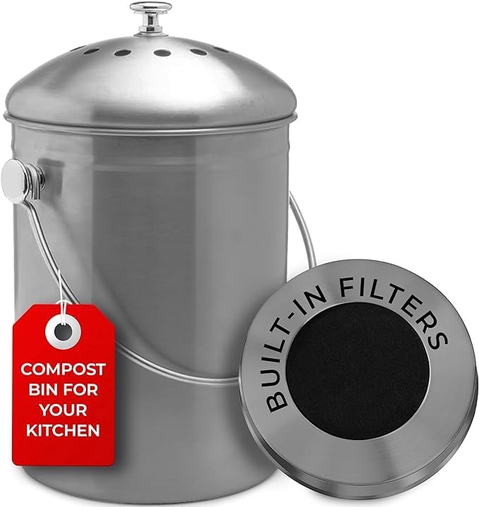 Epica Kitchen Compost Bin for Kicthen Countertops, 1.3 Galllon - Grey