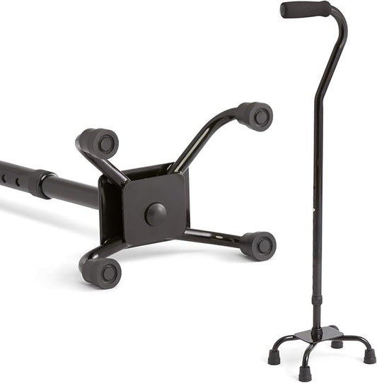 Medline Aluminum Quad Cane with Small Base, 300 lb Capacity, for Balance, Knee Injuries, Leg Surgery Recovery & Mobility, Portable, Sturdy Walking Aid for Seniors & Adults