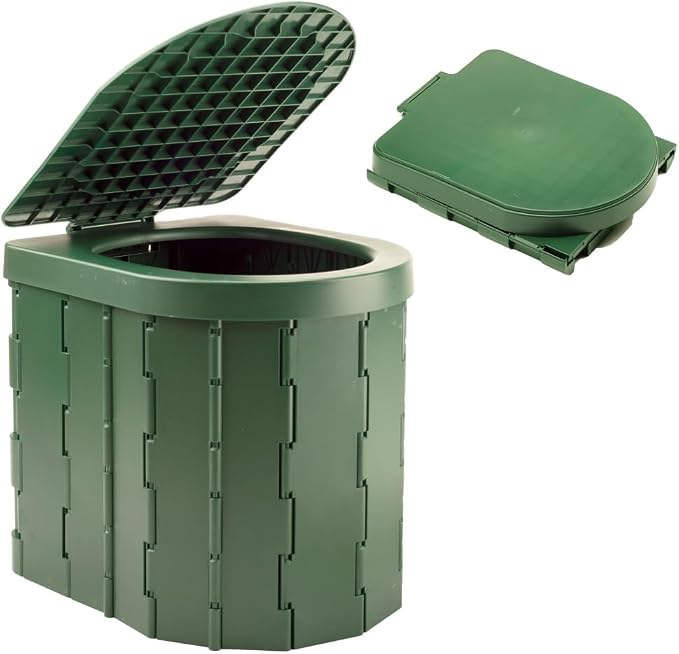 KINSPORY Camping Toilet, Portable Toilet for Adults & Kids, Foldable Potty & Outdoor Emergency Sanitation Products, Trash Can, Stool for Car Truck Camping Travel Hiking Fishing Long Trips (Green)