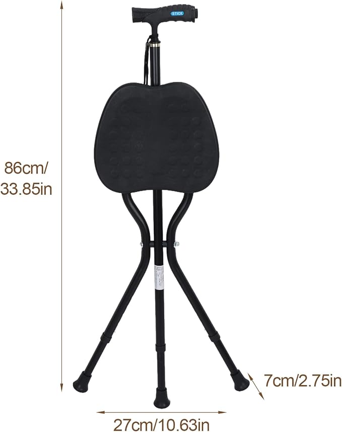 Folding Cane Seat, Hold 440 lbs Folding Canes with Seat Walking Stick Height Adjustment Cane Seat Capacity Frosted Handle with Crutches Stool